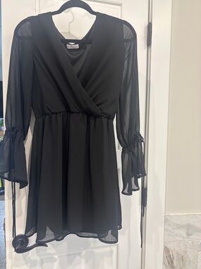 Dainty Hooligan Black Sheer Wrap Mini Dress